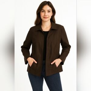 Talbots Irish Linen Open Front Blazer Jacket Black Women's Large CLASSIC Capsule